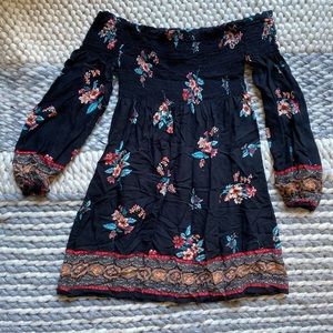 Black floral off the shoulder short dress
